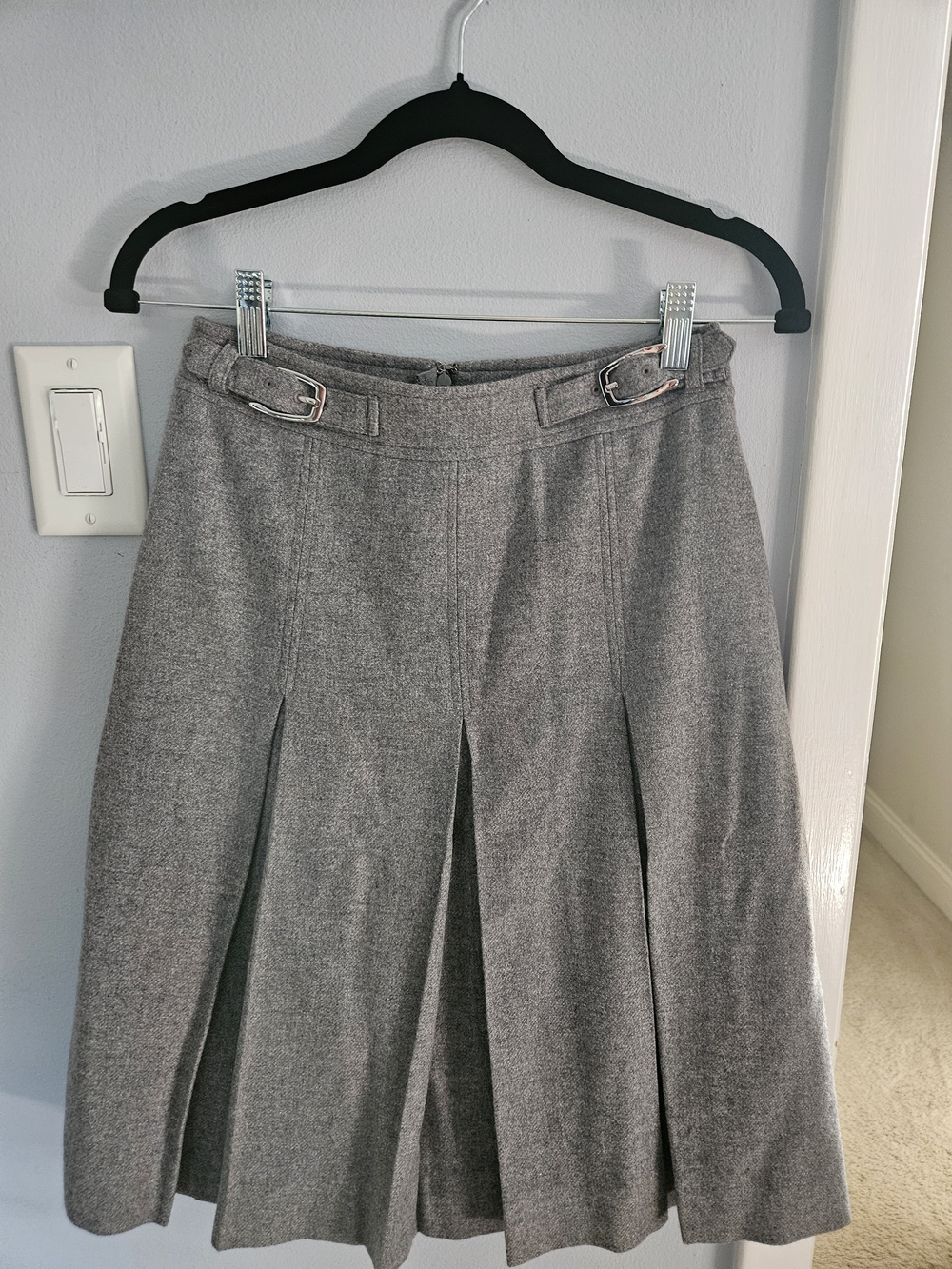 rag & bone Gray Pleated A-Line Skirt with Waist Buckles